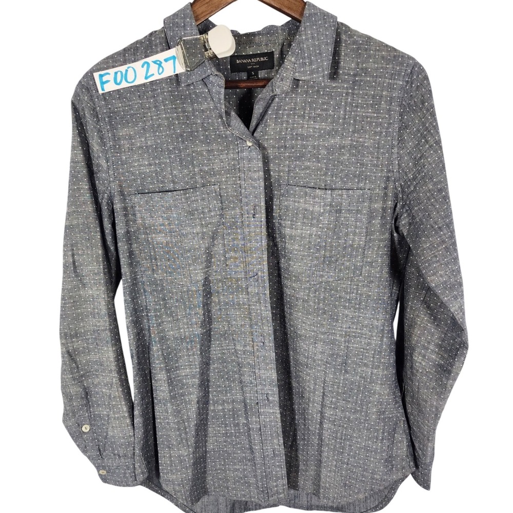 Banana Republic Soft Wash Mens Gray Dot Button Down Shirt‎ Size Small